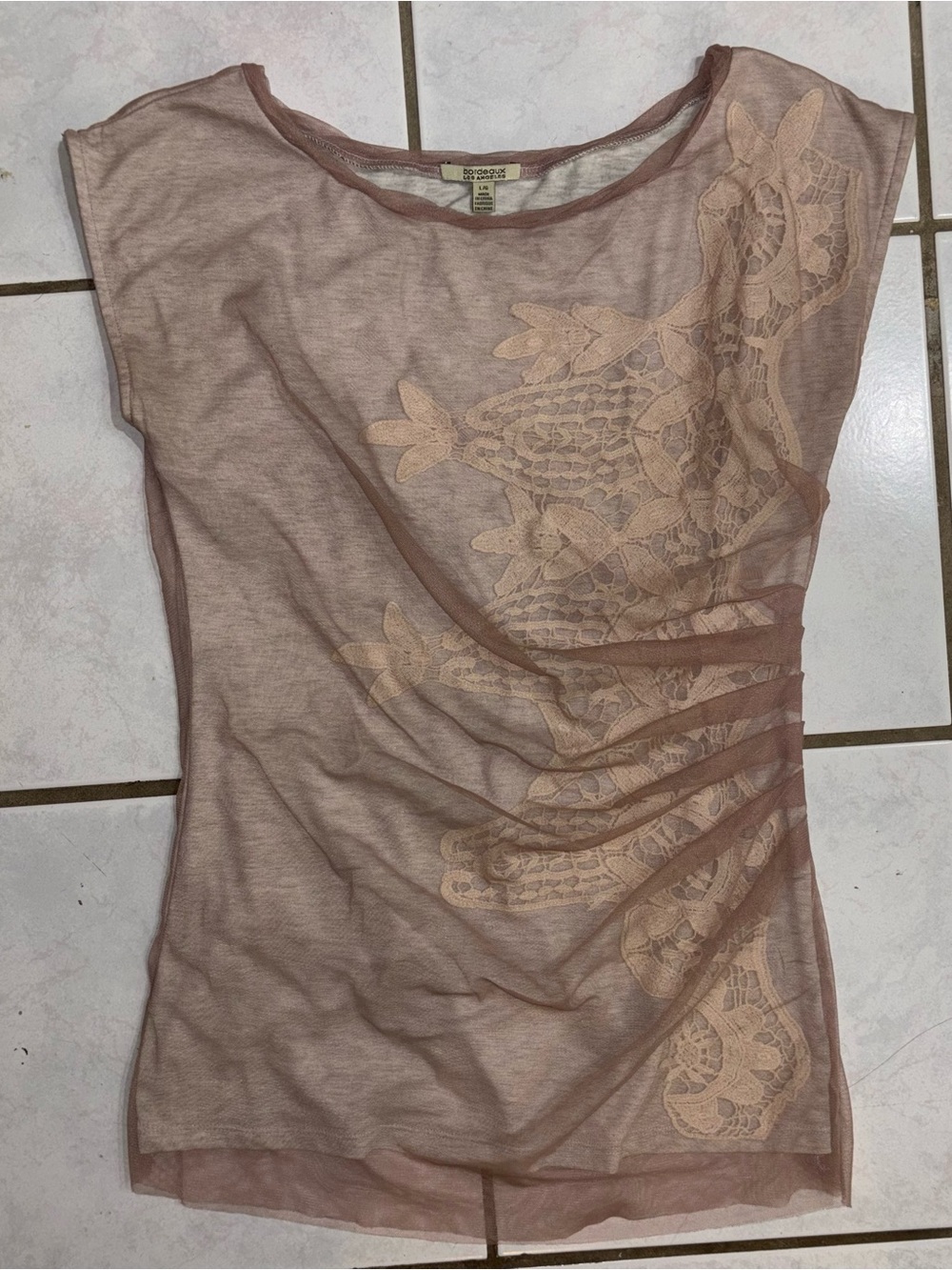 Bordeaux Sheer Lace-Appliqué Camisole in Dusty Rose